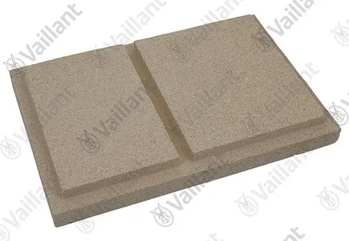 Vaillant-Isolierplatte in rechteckiger Form mit zwei Vertiefungen auf der Oberfläche, geeignet für Heizsysteme oder ähnliche Anwendungen.